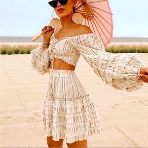 Super Rare Set.  Beautiful fabric with glitter. Medium Top. Size Large Skirt.